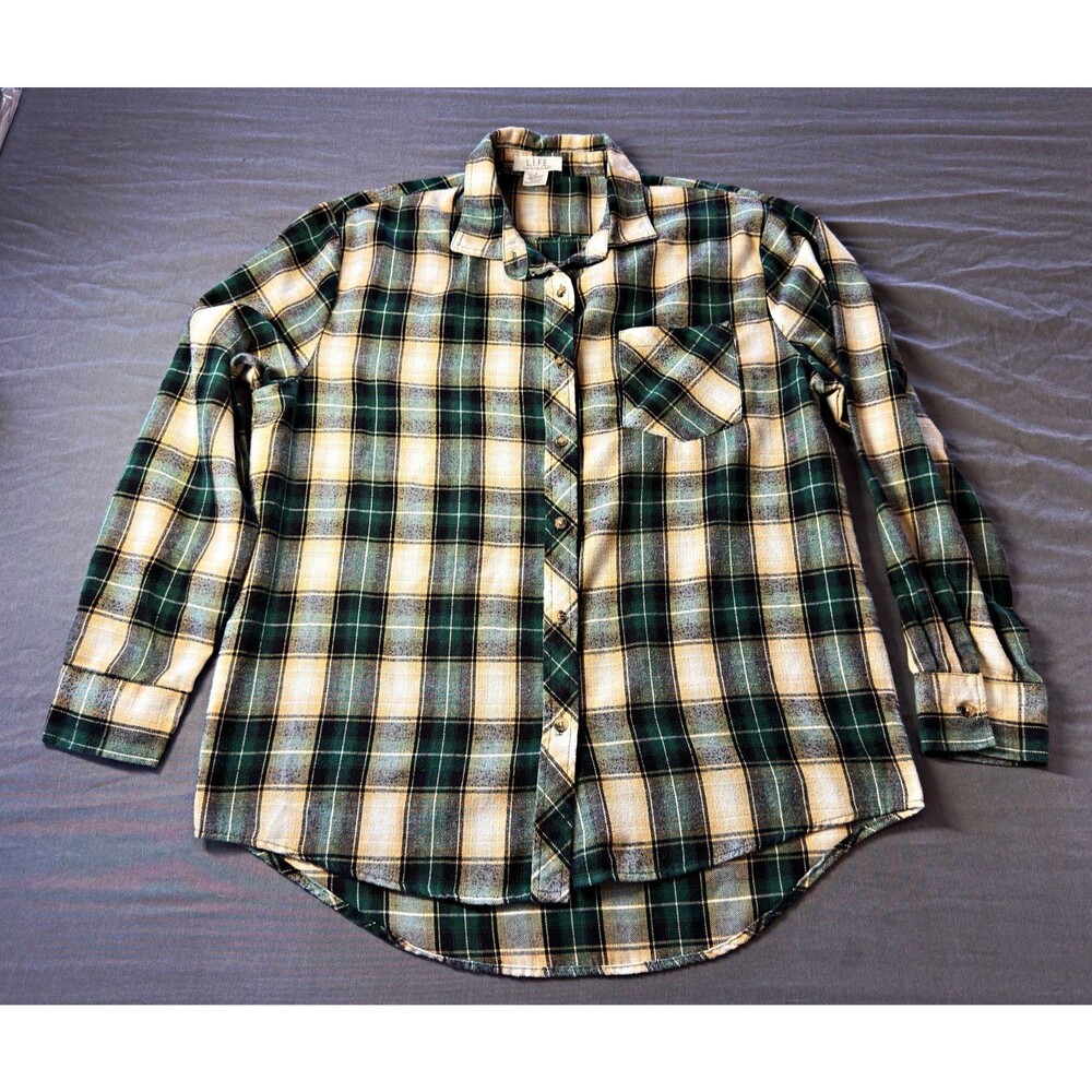 L.I.F.E. Love is for Eternity Women’s Flannel Shirt Long Sleeve Plaid Green M